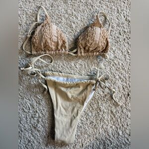 Beige Textured Bikini Set